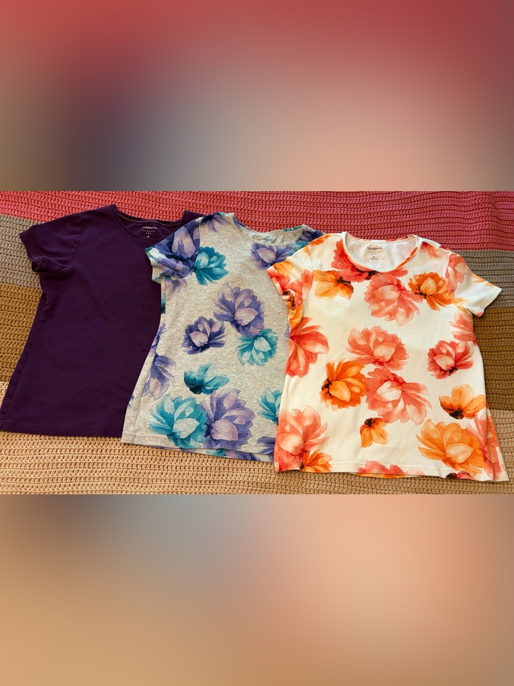 3 croft & barrow Women’s Floral Short Sleeve Tees in Purple, Teal & Orange